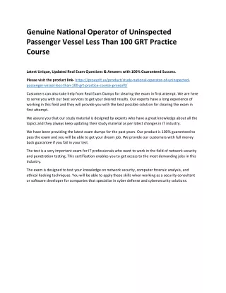 Genuine National Operator of Uninspected Passenger Vessel Less Than 100 GRT Prac