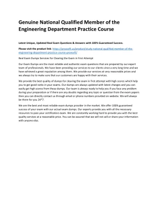 Genuine National Qualified Member of the Engineering Department Practice Course