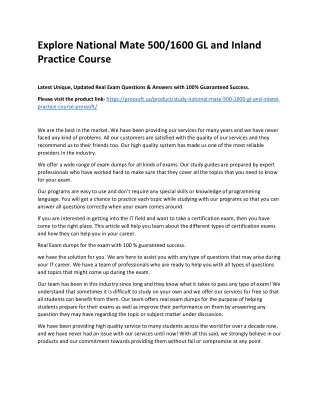 Explore National Mate 500/1600 GL and Inland Practice Course