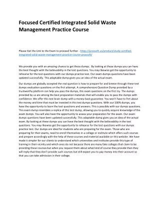 Focused Certified Integrated Solid Waste Management Practice Course