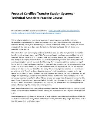 Focused Certified Transfer Station Systems - Technical Associate Practice Course