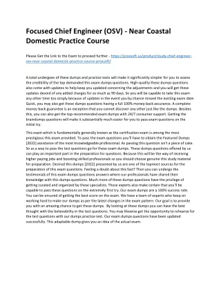 Focused Chief Engineer (OSV) - Near Coastal Domestic Practice Course