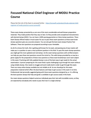 Focused National Chief Engineer of MODU Practice Course