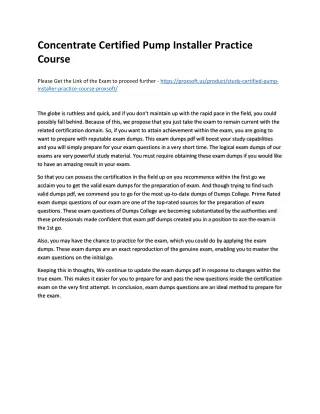 Concentrate Certified Pump Installer Practice Course