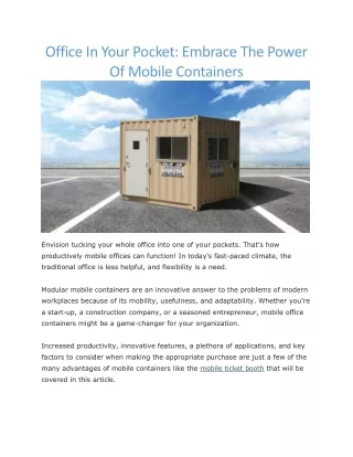 Mobile ticket booth