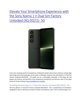 Sony Xperia 1 V Dual Sim Factory Unlocked (XQ-DQ72) - 5G