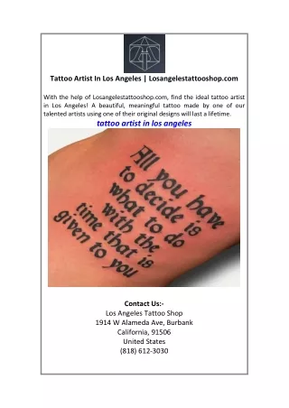 Tattoo Artist In Los Angeles  Losangelestattooshop.com