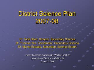 District Science Plan 2007-08