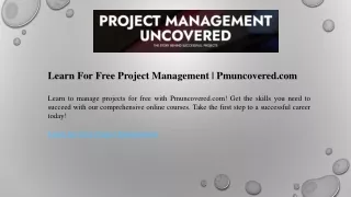 Learn For Free Project Management  Pmuncovered.com