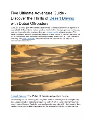 Five Ultimate Adventure Guide - Discover the Thrills of Desert Driving with Dubai Offroaders