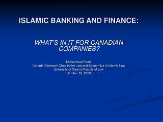 ISLAMIC BANKING AND FINANCE: