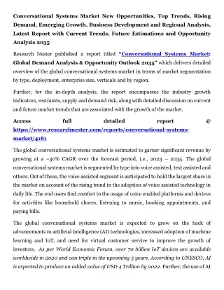 Conversational Systems Market Business Development and Regional Analysis 2035