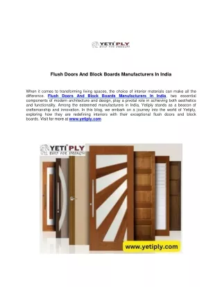 Flush Doors And Block Boards Manufacturers In India