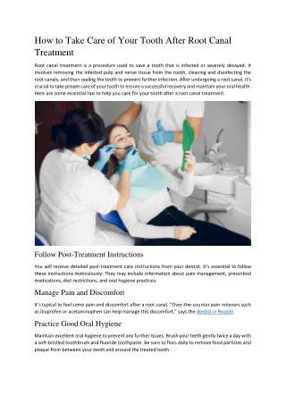 How to Take Care of Your Tooth After Root Canal Treatment