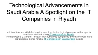 Technological Advancements in Saudi Arabia A Spotlight on the IT Companies in Riyadh