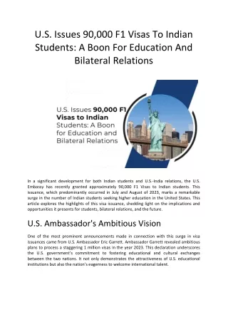 U.S. Issues 90,000 F1 Visas To Indian Students A Boon For Education And Bilateral Relations