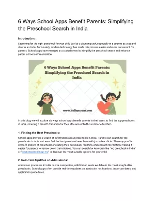 6 Ways School Apps Benefit Parents_ Simplifying the Preschool Search in India