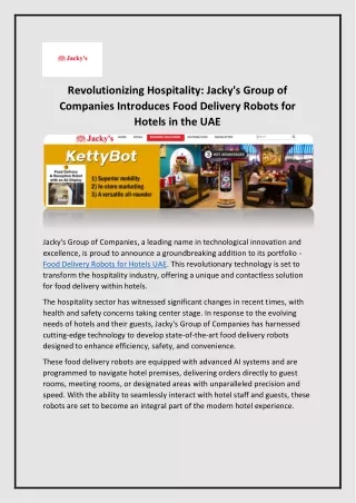 Food Delivery Robots for Hotels UAE - Jackys