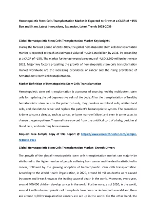 DJPR of Hematopoietic Stem Cells Transplantation Market SS