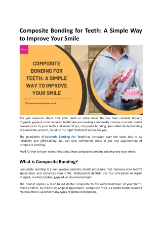 Composite Bonding for Teeth: A Simple Way to Improve Your Smile