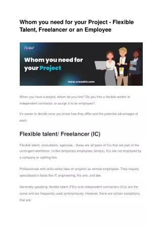 Whom you need for your Project - Flexible Talent, Freelancer or an Employee