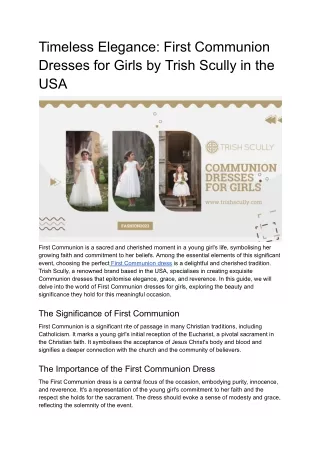 Timeless Elegance_ First Communion Dresses for Girls by Trish Scully in the USA