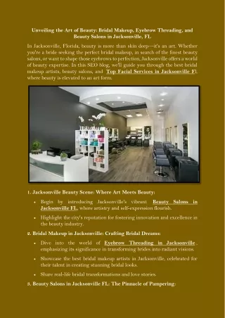 Unveiling the Art of Beauty Bridal Makeup, Eyebrow Threading, and Beauty Salons in Jacksonville, FL