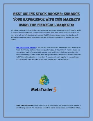 Best Online Stock Broker Enhance Your Experience with CWG Markets using the Financial Markets!