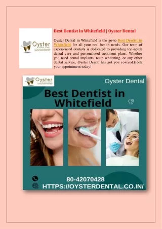 Best Dentist in Thubarahalli | Oyster Dental