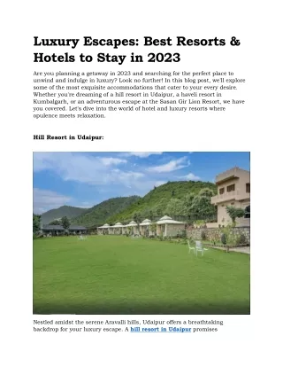Best Resorts & Hotels to Stay in 2023