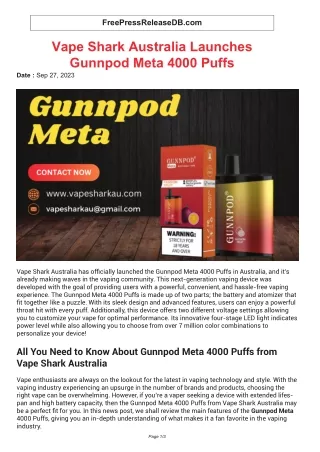 Vape Shark Australia Launches Gunnpod Meta 4000 Puffs