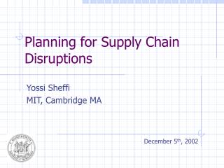 Planning for Supply Chain Disruptions