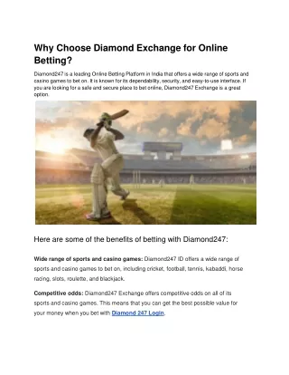 Why Choose Diamond Exchange for Online Betting