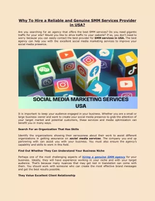 Why To Hire a Reliable and Genuine SMM Services Provider in USA?