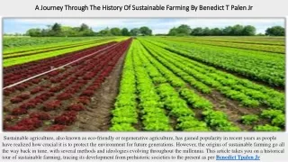 A Journey Through The History Of Sustainable Farming By Benedict T Palen Jr