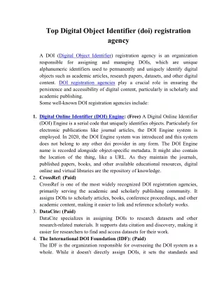 Top Digital Object Identifier doi Registration Agency