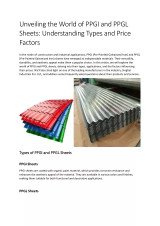 Unveiling the World of PPGI and PPGL Sheets Understanding Types and Price Factors