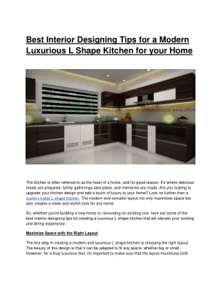 Best Interior Designing Tips for a Modern Luxurious L Shape Kitchen for your Home