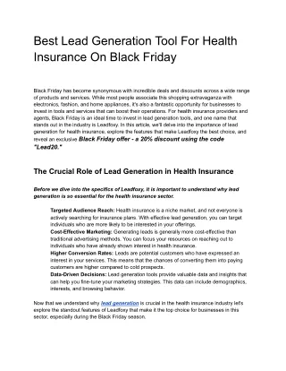 Best Lead Generation Tool For Health Insurance On Black Friday