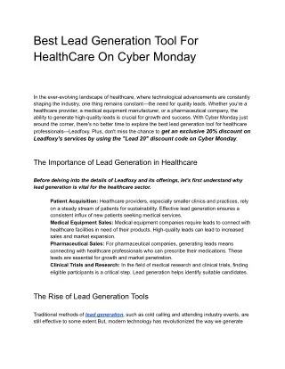 Best Lead Generation Tool For HealthCare On Cyber Monday