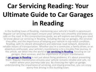 Car Servicing Reading Your Ultimate Guide to Car Garages in Reading