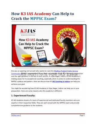 How K3 IAS Academy Can Help to Crack the MPPSC Exam