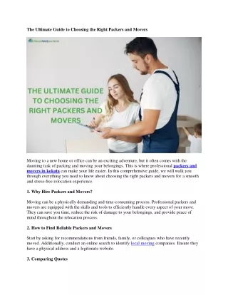 The Ultimate Guide to Choosing the Right Packers and Movers