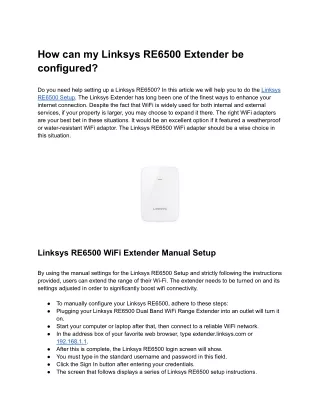 How can my Linksys RE6500 Extender be configured_
