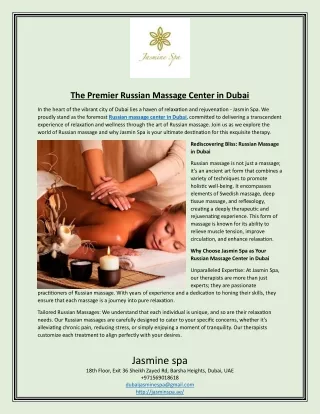 The Premier Russian Massage Center in Dubai