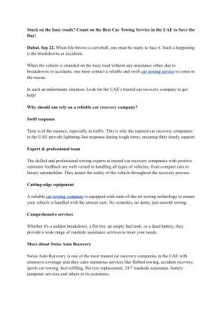 Stuck on the busy roads_ Count on the Best Car Towing Service in the UAE to Save the Day!