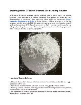 Exploring India's Calcium Carbonate Manufacturing Industry