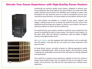 Elevate Your Sauna Experience with High-Quality Sauna Heaters