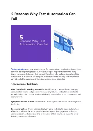 5 Reasons Why Test Automation Can Fail