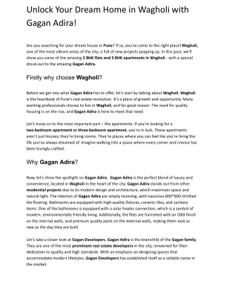 Unlock Your Dream Home in Wagholi with Gagan Adira